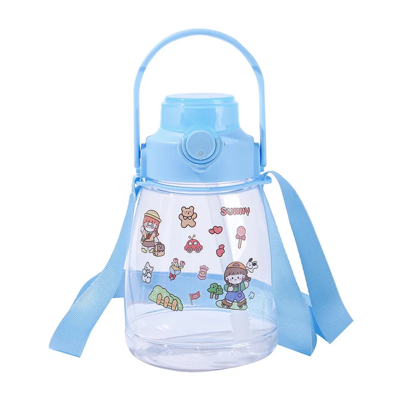 Summer children straws straight drinking cups pot-belly cups Portable large capacity student plastic cups
