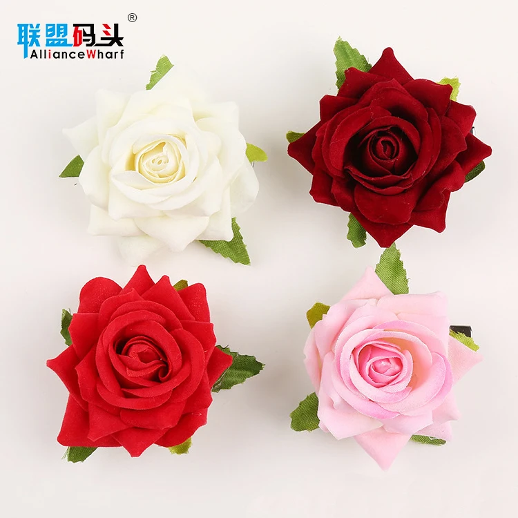 Wholesale China Artificial Peony Rose Peach Floral Dance Headdress Kids Girls Head Flower Hairclips Withe Decorative Flowers