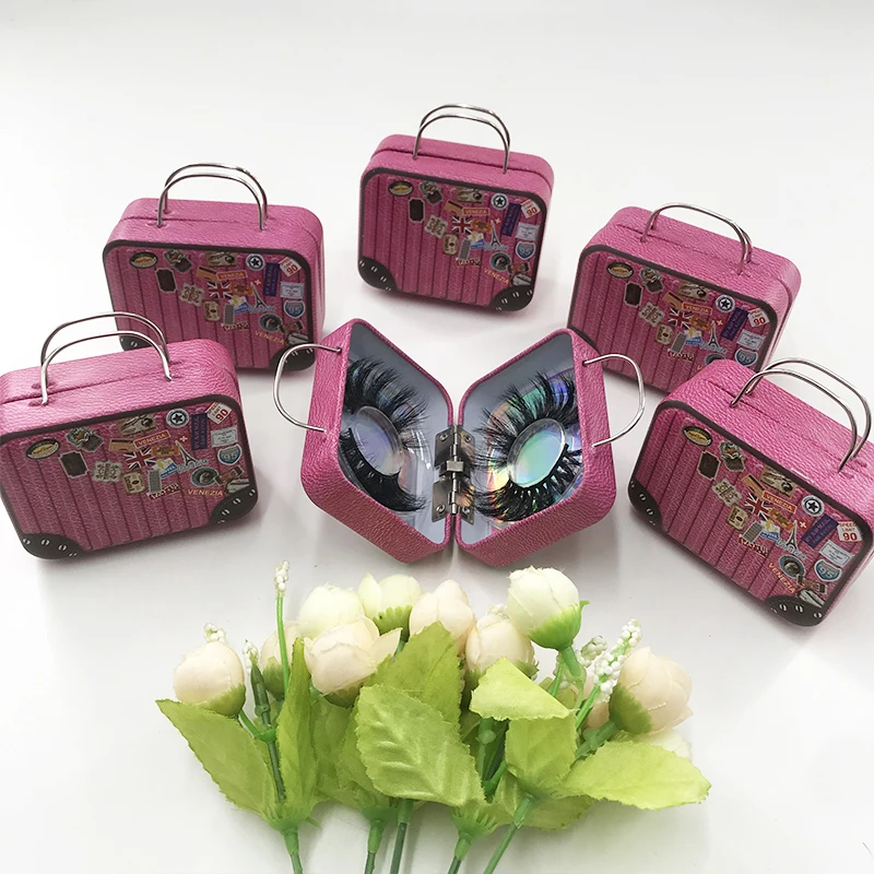 Variety Mini Suitcase Luggage Eyelashes Case Custom packaging 3D 5D 25mm Mink Lashes With Custom Logo