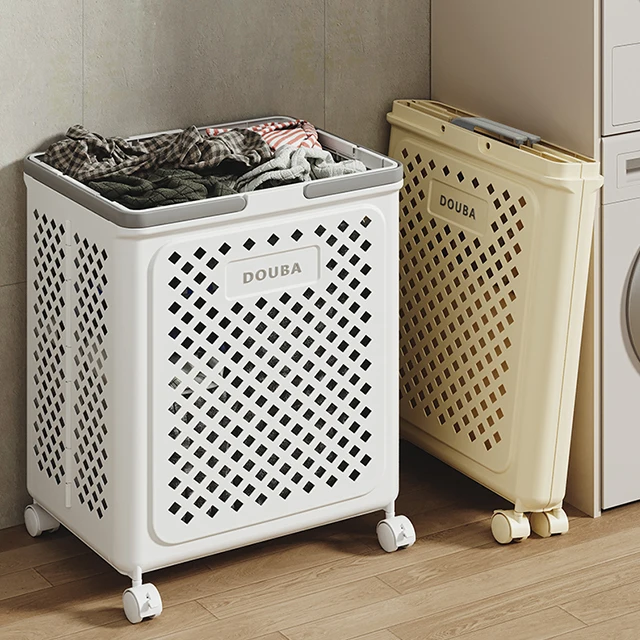 Foldable Laundry Storage Basket Bin Organizer Durable Collapsible Plastic Laundry Storage Hamper With Carry Handle Wheels