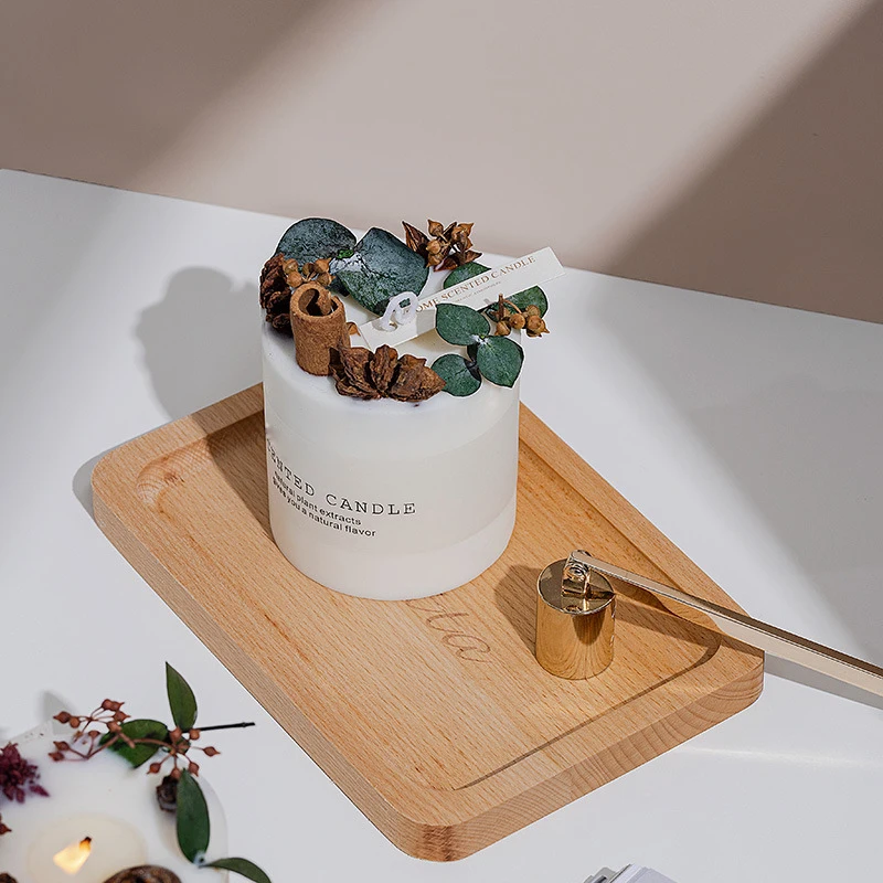 
Delicate candle accessories glass pillar holder wooden candle stand tray for scented soy candles jar for wedding decor 