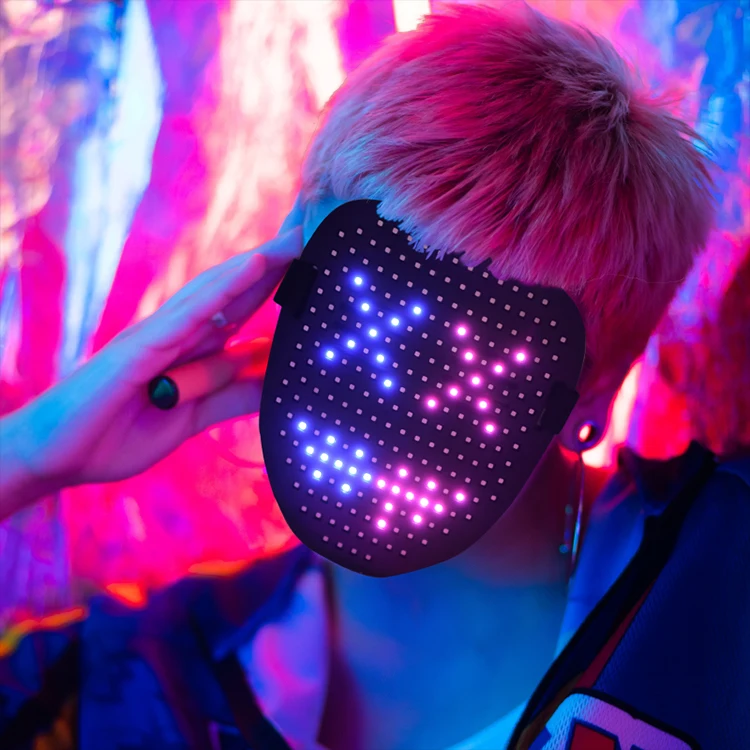 Wholesale Fashionable Full Face LED Light Glowing Mask Halloween Cosplay Party Rechargeable WiFi Gesture Sensor Mask Masquerade