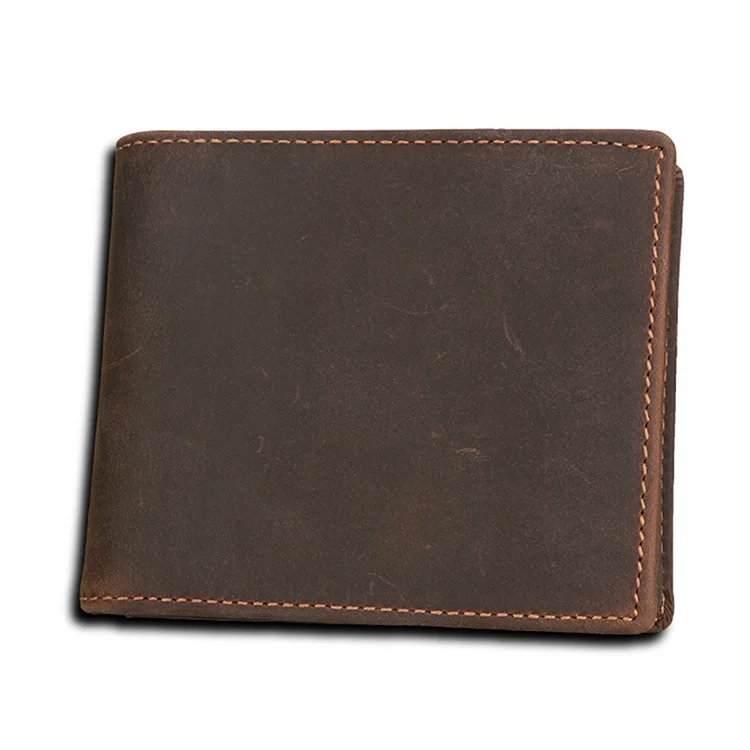 Fine genuine leather RFID blocking money clip slim bifold pocket minimalist wallet for men