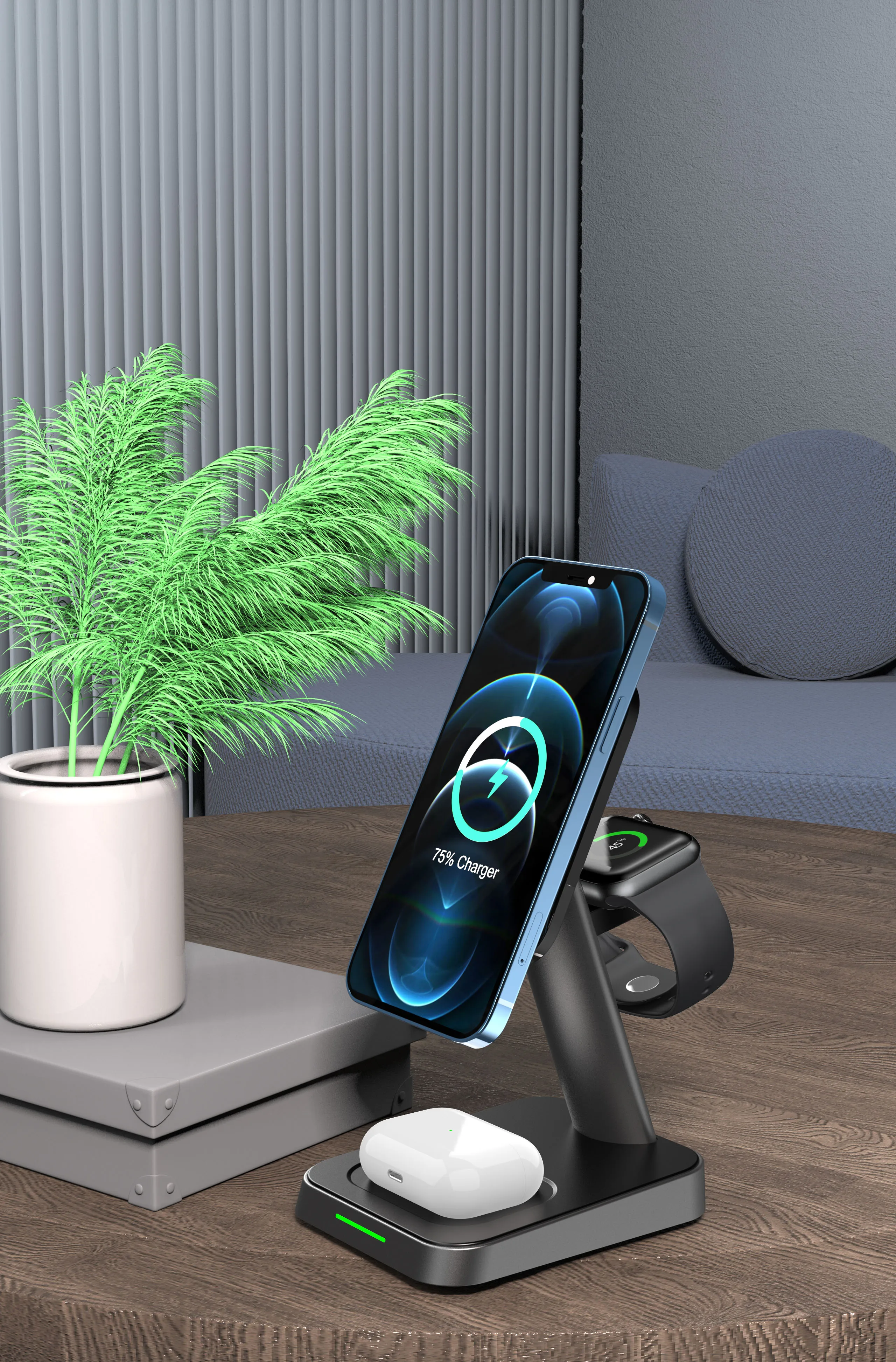 Magnetic Wireless charger  15watt 3 in 1 fast Wireless phone Charging Station with QC3.0  for iPhone14 Pro Max/AirPods/iWatch