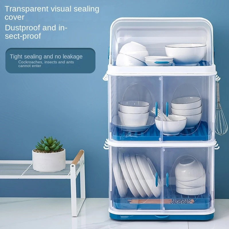 Kitchen plastic bowl rack bowl chopsticks cupboard with lid multi-layer bowl box dish drain rack storage box household