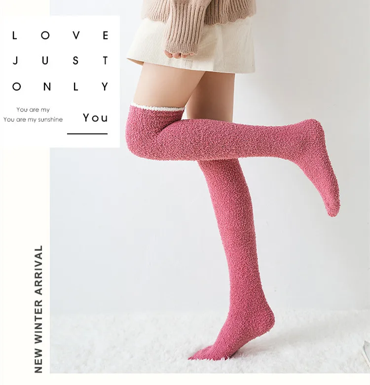 Winter Breathable Novelty Knee High Socks Coral Fleece Home Cheap Girl Women Over Knee Stocking