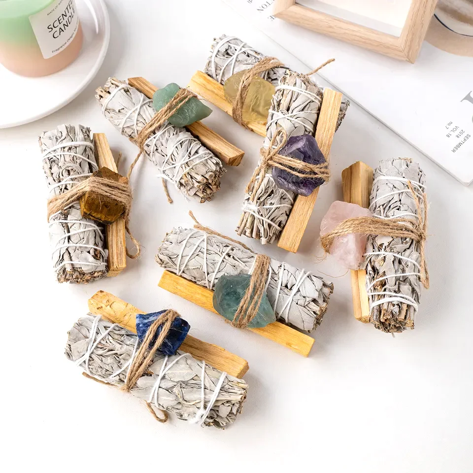 Wholesale of natural crystal stones, pure grass white sage fragrance sticks and Palo Santo applicator sticks for yoga meditation