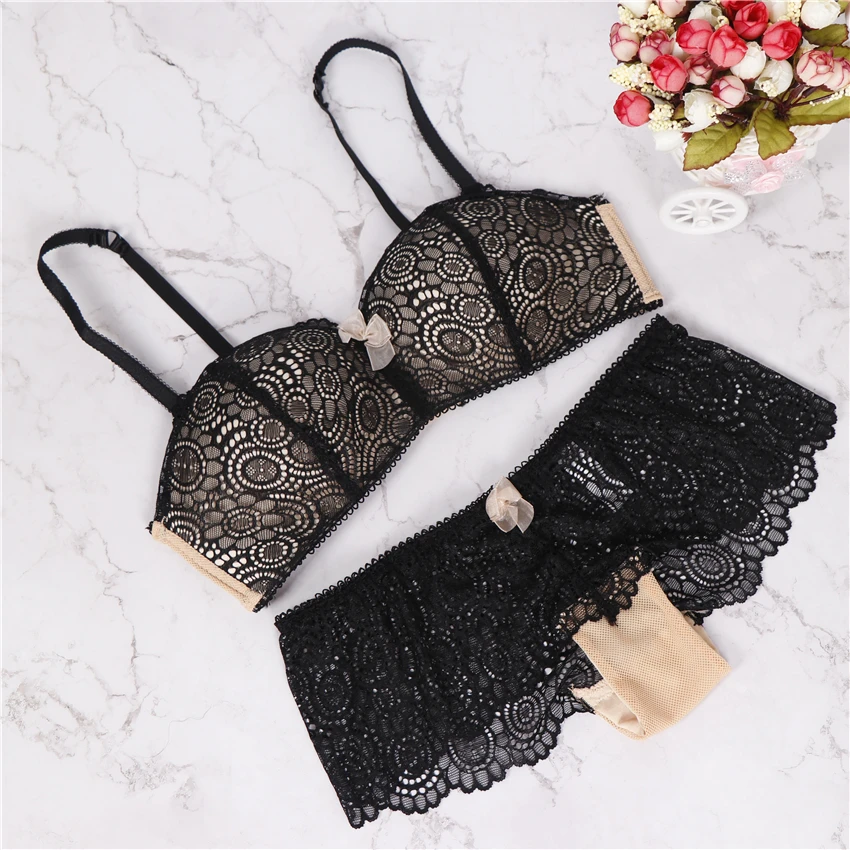 
floral embroidery bra set sexy girl push up underwear set women panties set 