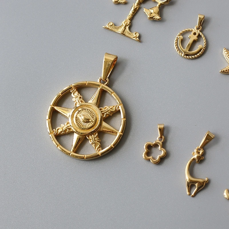 18K Gold Plated Waterproof Jewelry Accessories Stainless Steel Charms Heart Starfish Angle Crab Key Pendants for DIY Necklace