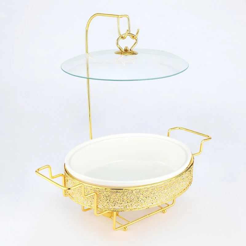 Luxury Buffet Equipment Stainless Steel Gold Glass Chafing Dish Roll  Chaffing Dishes Set Food Warmer For Catering