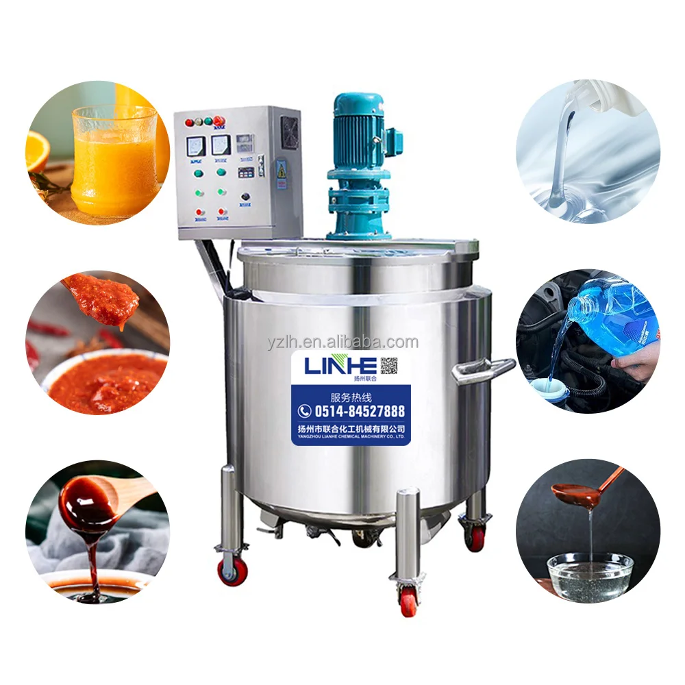 Stainless Steel 304 316L Single Layer Double Jacketed Heating Liquid Homogenizer Disperser Mixing Tank With Stirrer