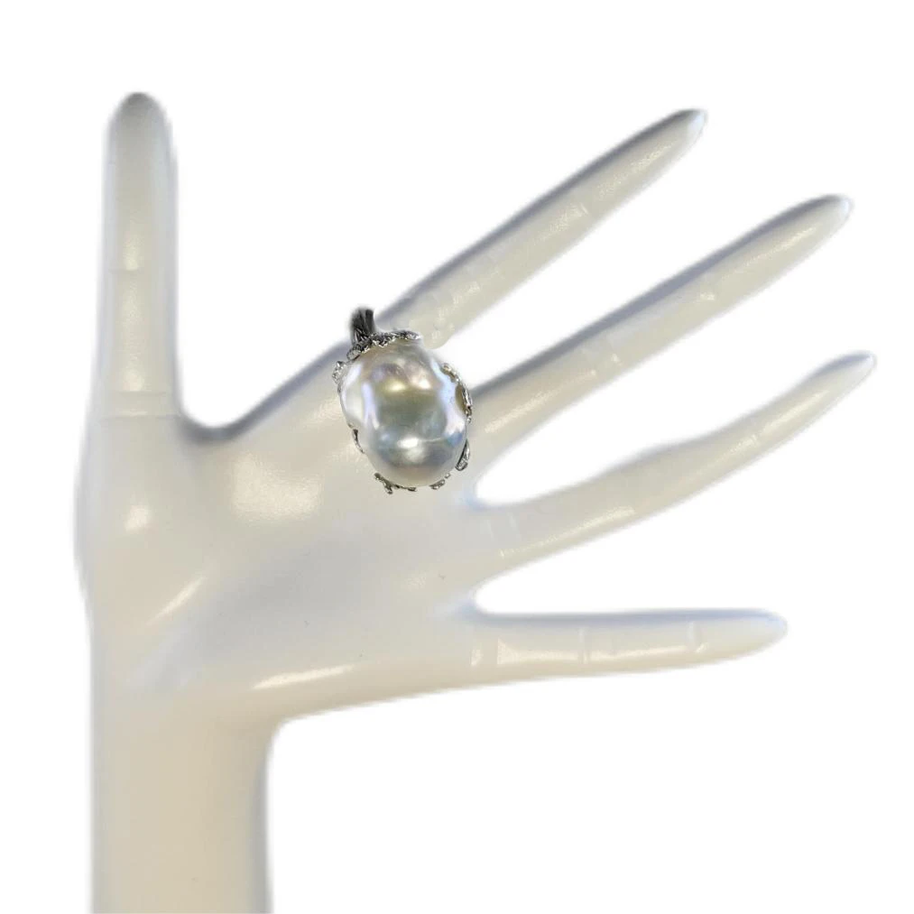 New Classic Design 17-20mm Natural Pearl Jewelry Gifts For Women S925 Sterling Silver Big Baroque 5A Aurora Pearl Rings