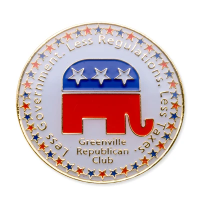 hot custom American republican elephant enamel lapel pin,gold plated round shaped pin badge,round brooch