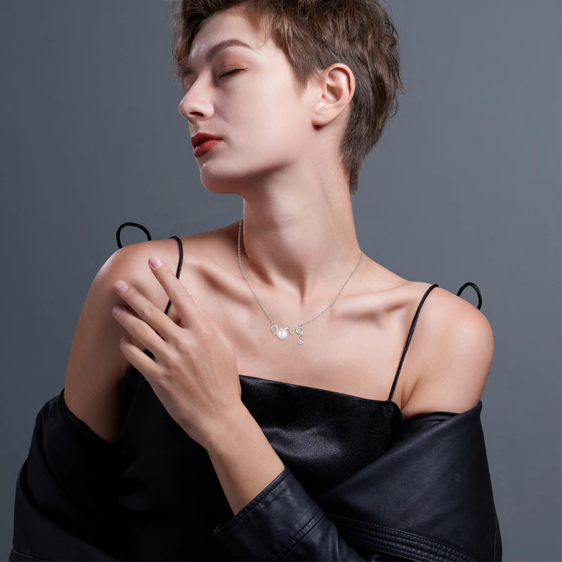 2022 Wholesale Custom Trendy Women Rhodium Plated 925 Sterling Silver Real Dainty Natural Pearl Necklace With Fresh Water Pearl
