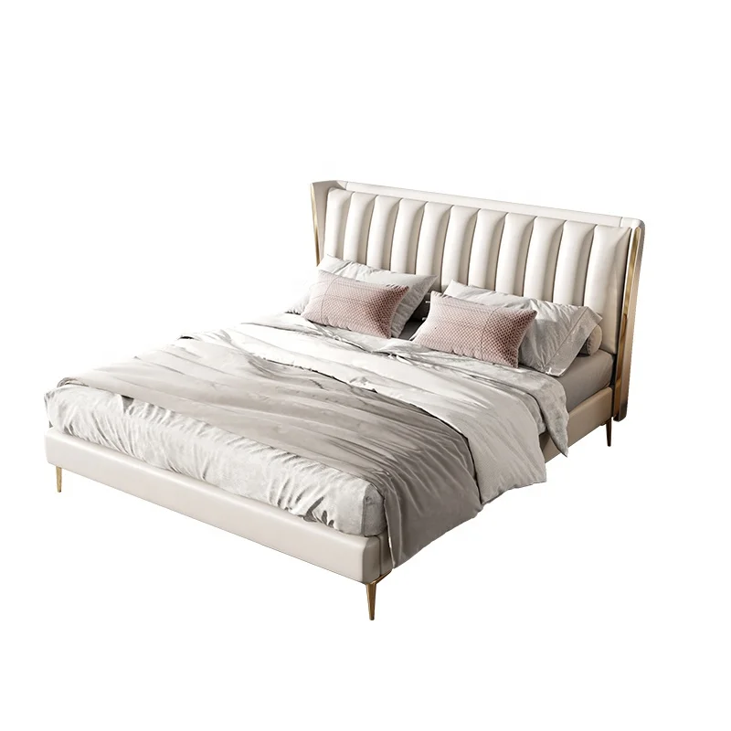 Fashion Style Bedroom Furniture Stainless Steel Legs Upholstery Leather queen bed storage