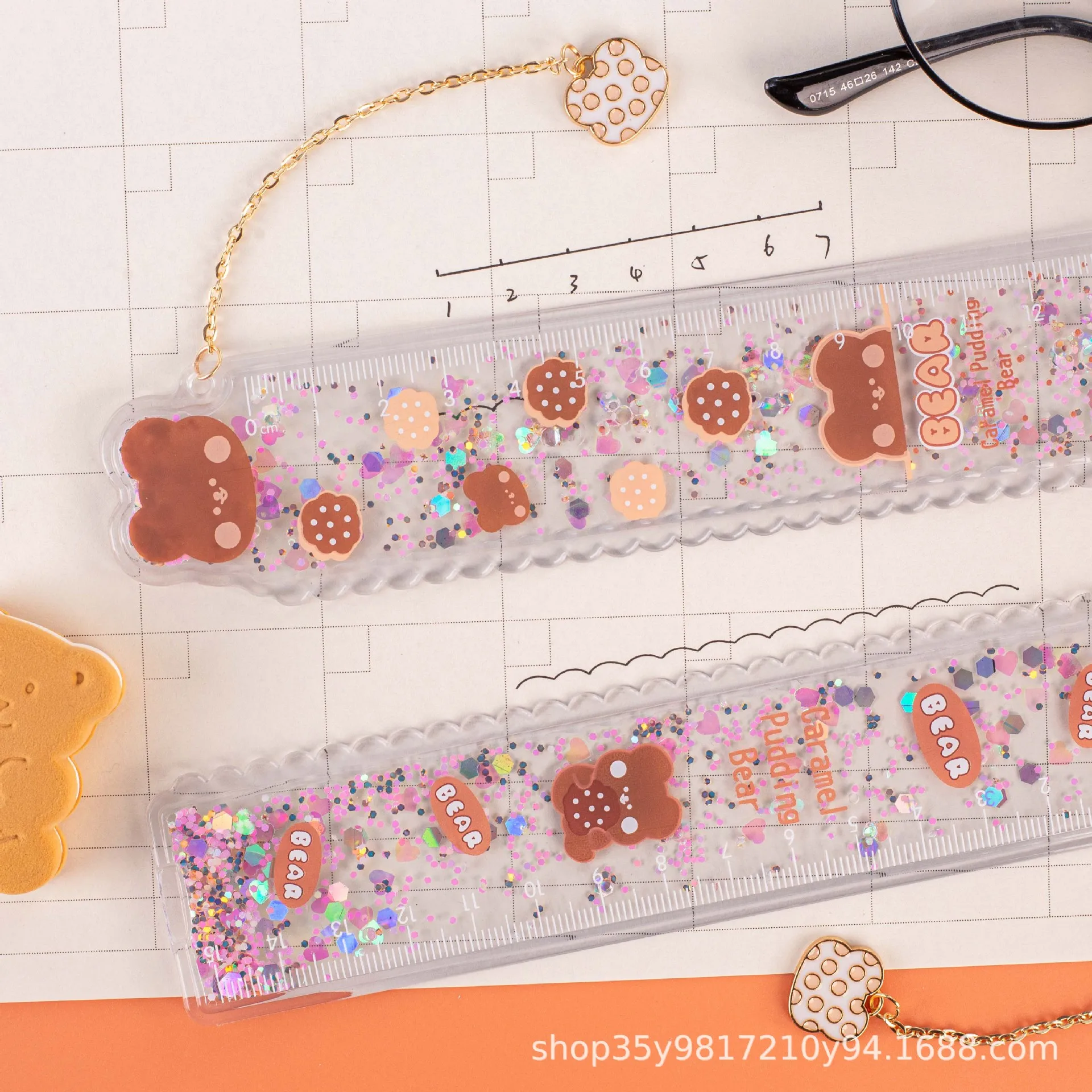 Kawaii измерительные инструменты Милая линейка с медведем в масляные канцелярские принадлежности Студенческая для рисования девушек 15