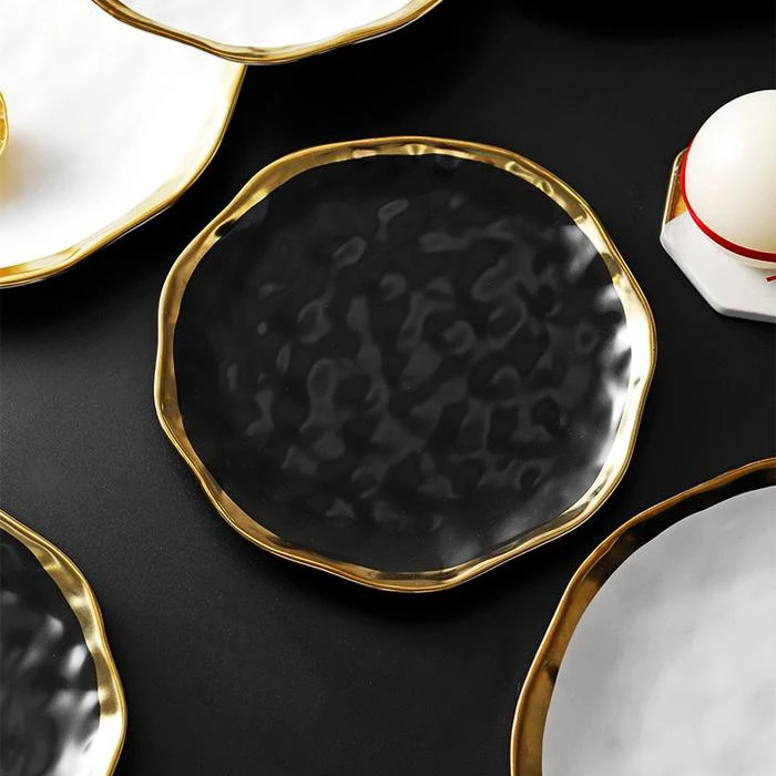 Wholesale Porcelain Gold Rim Luxury Chinaware Plates Dishes Set Dinnerware Hotel Tableware Dinner Sets