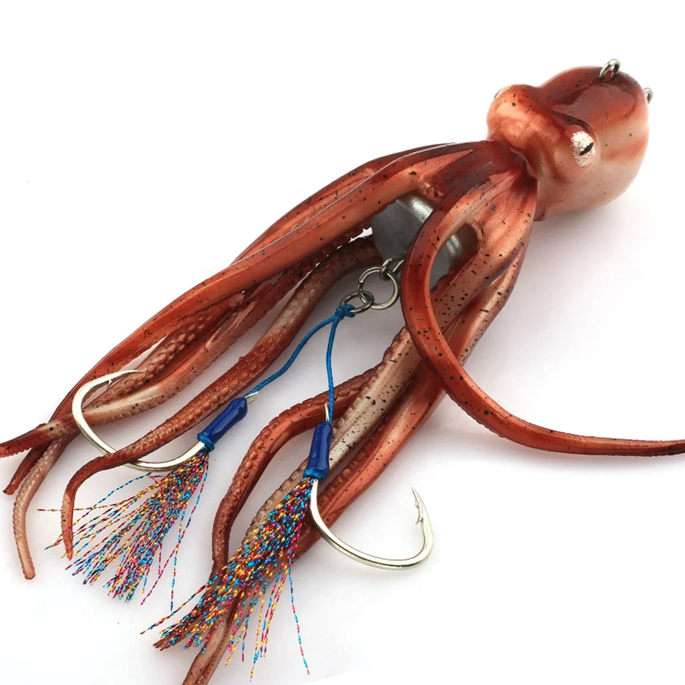180g 200g 250g 300g INK Octopus Squid Skirt Lures Wavy Plastic Fishing Lures Soft 20cm 7.87Inch Octopus Lures