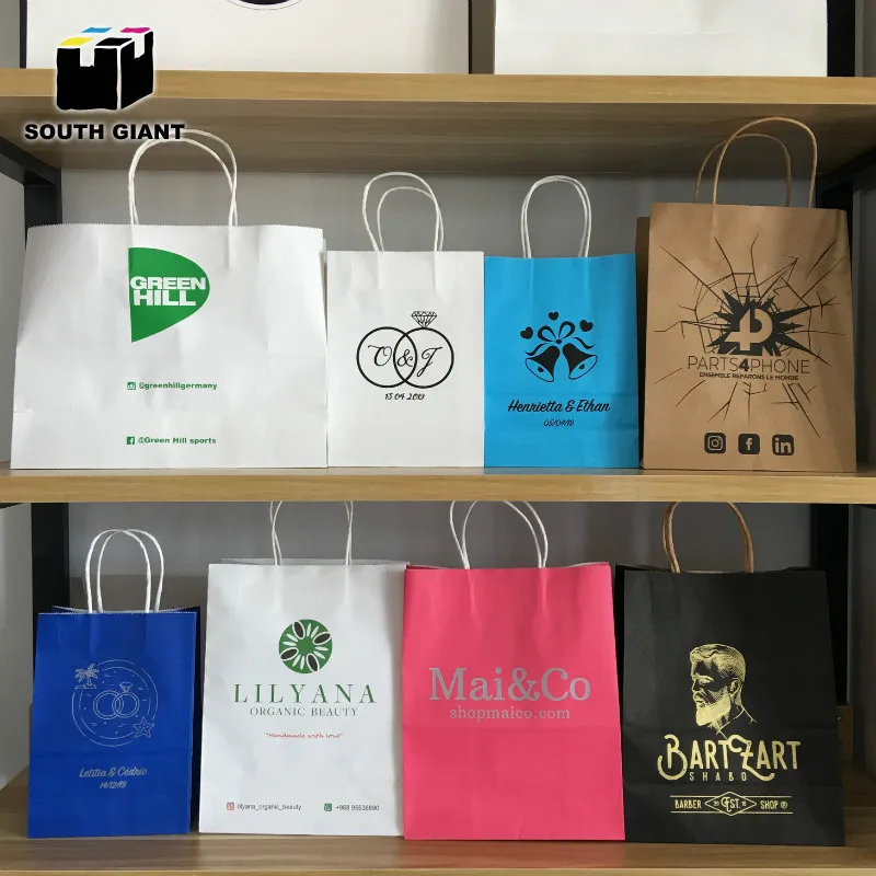Customize Your Own Logo Various Color Kraft Paper Shopping Bags with Handles for Food Takeaway