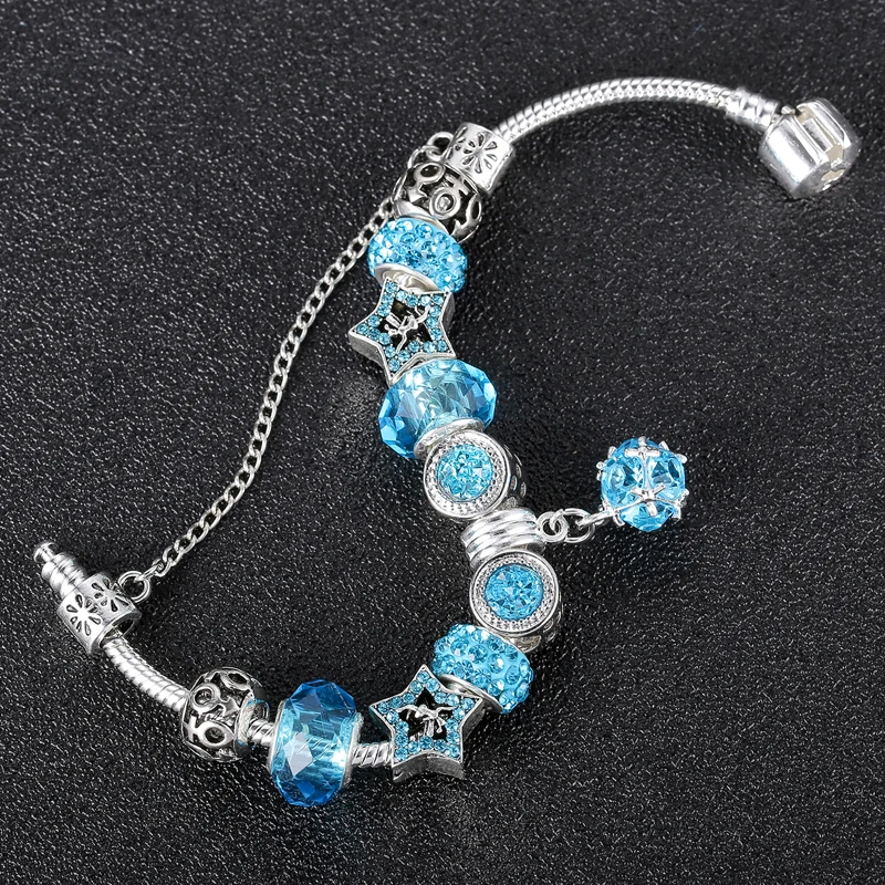 New Design Crystal Pendant Hollow Heart Cat Eye Bracelet Large Pore Bead Alloy Bracelet