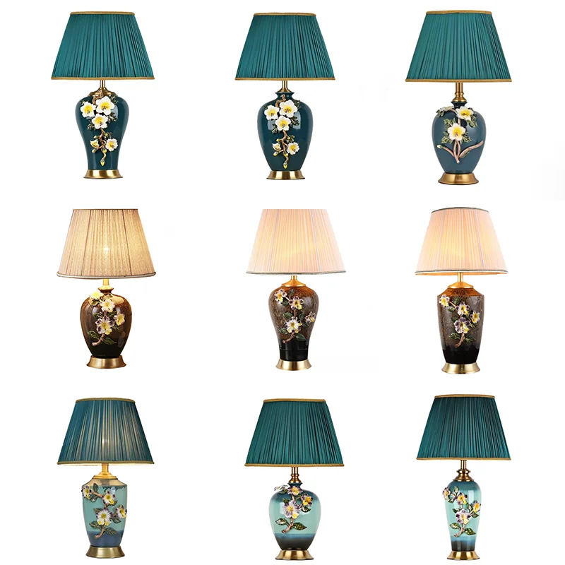 Classical American Ceramic Table Lamp Hand Carved Art Hotel Living Room Bedroom Bedside Table Lamp Decorative Lighting