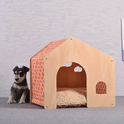 Shed Type Pet Tent Dog House Cat House Pastoral Design Birch Wood Cat House Dog Pad Pet Supplies