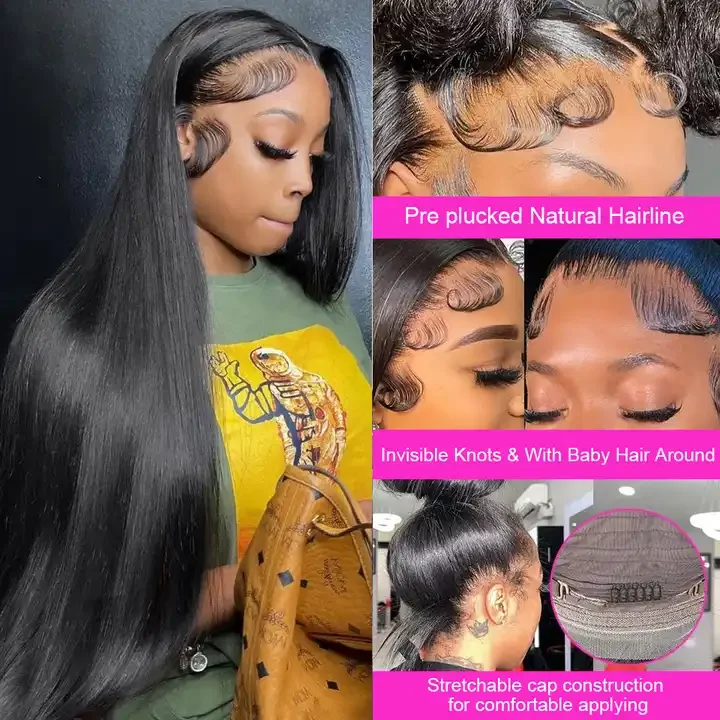 360 Full HD Swiss Transparent Lace Straight Human Hair Natural Color Lace Frontal Wig