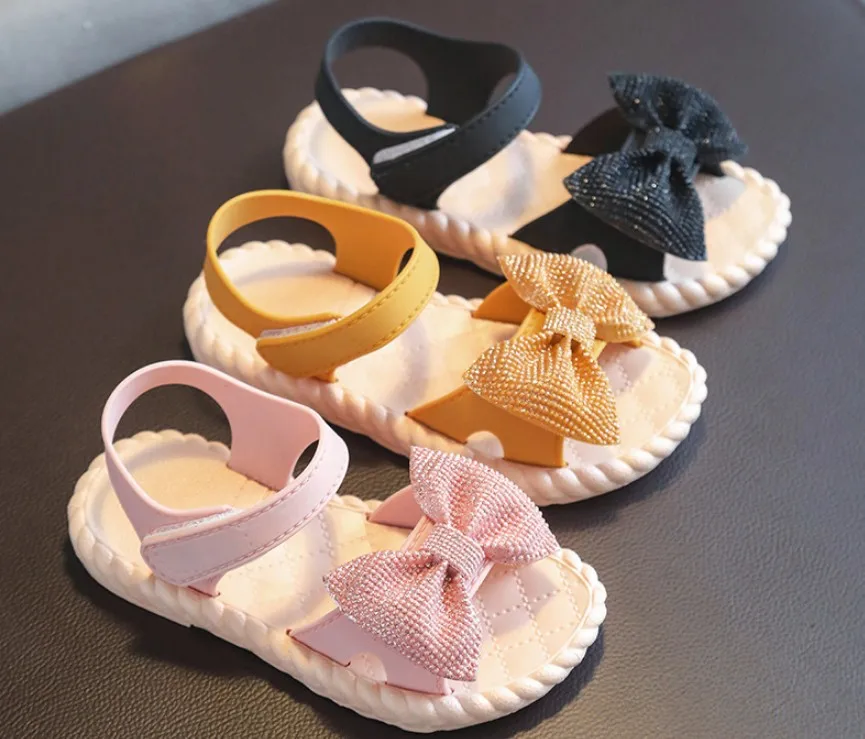 
LK0008 wholesale custom cheap low minimum moq open toe toddler baby children summer princess kids little girl sandal with bow 