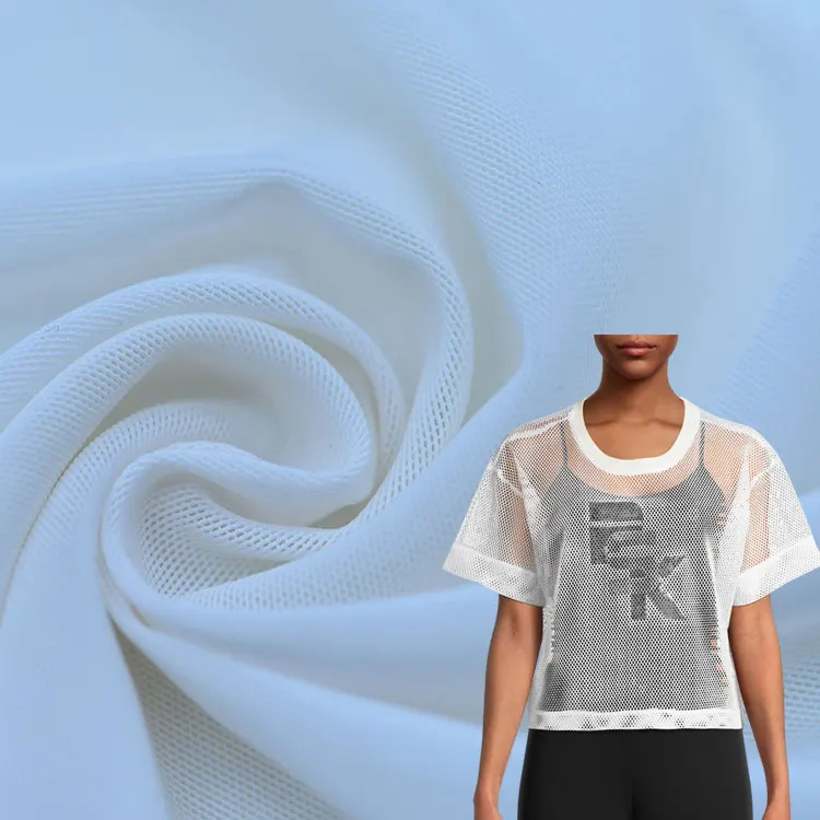 
High elastic breathable sport t-shirt fabric 59% nylon 41% spandex 140cm width 190gsm white sport mesh fabric for activewear 