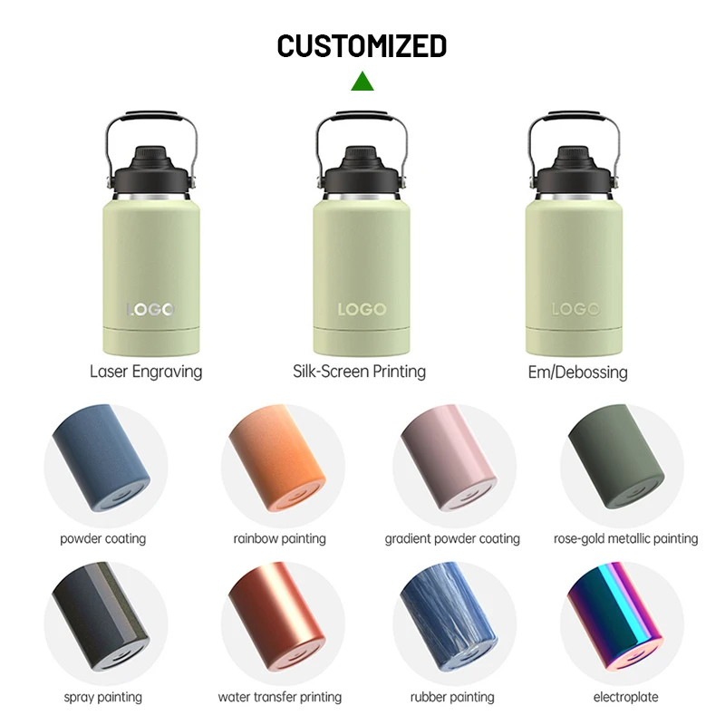 Fonwhy Custom 64 oz Large Capacity Stainless Steel Insulated Feeder Drinking Dog Cup Pet Outdoor Travel Water Bottle With Handle