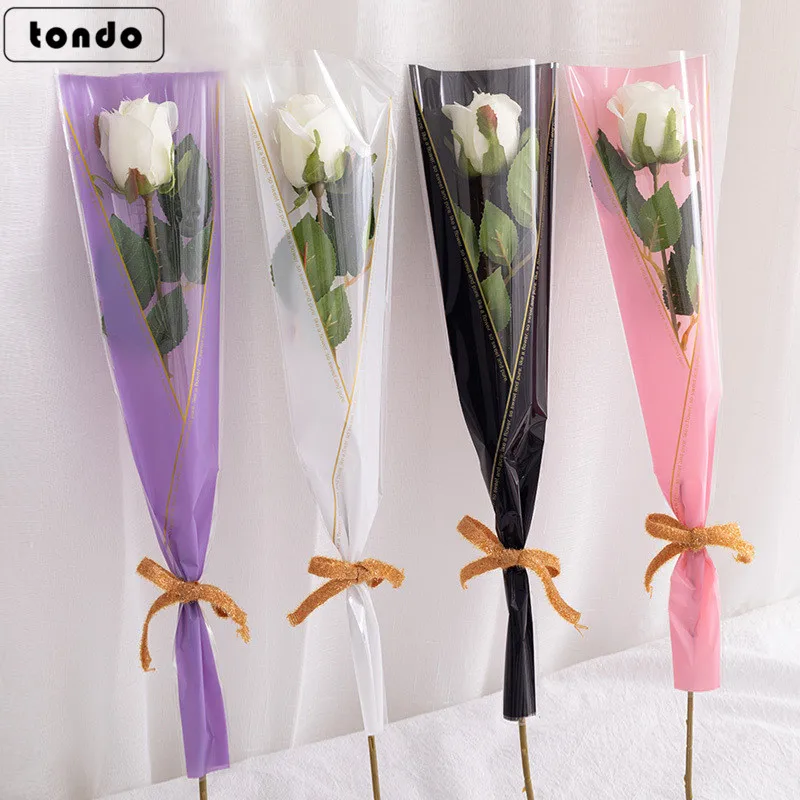 Tondo Korean Single Rose Flower Bag  recyclable florist plastic flower Sleeve For Flower Packing