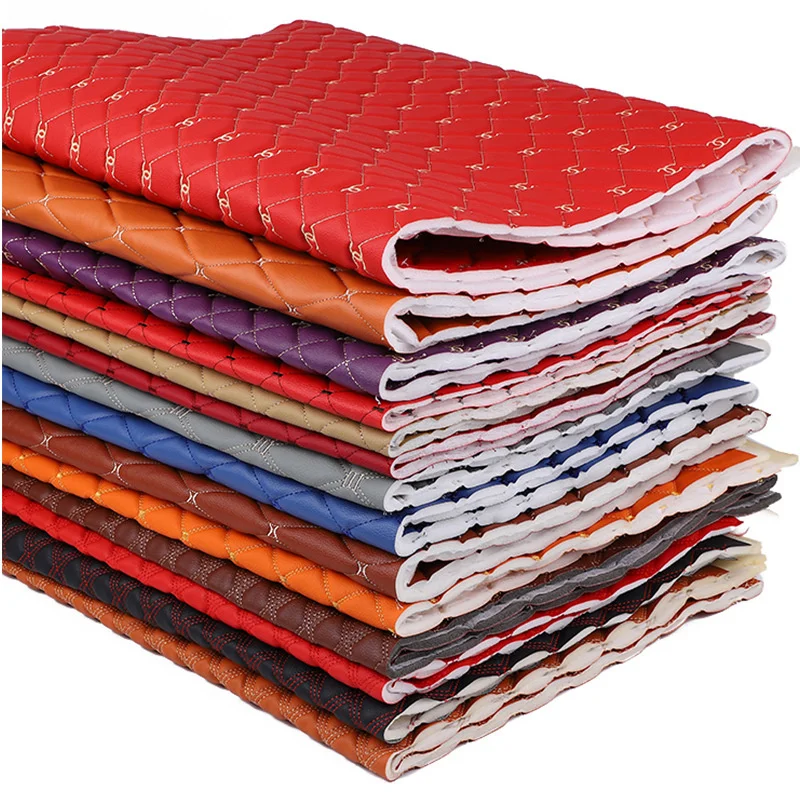 Embroidered Stitching Sewing PVC Leather with Sponge Diamond Design for Car Mat and Car Seat Upholstery