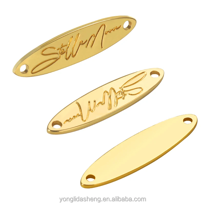 High Quality Factory Wholesale Price Custom Engraved Logo Oval Gold Metal Label for Handbag Jeans