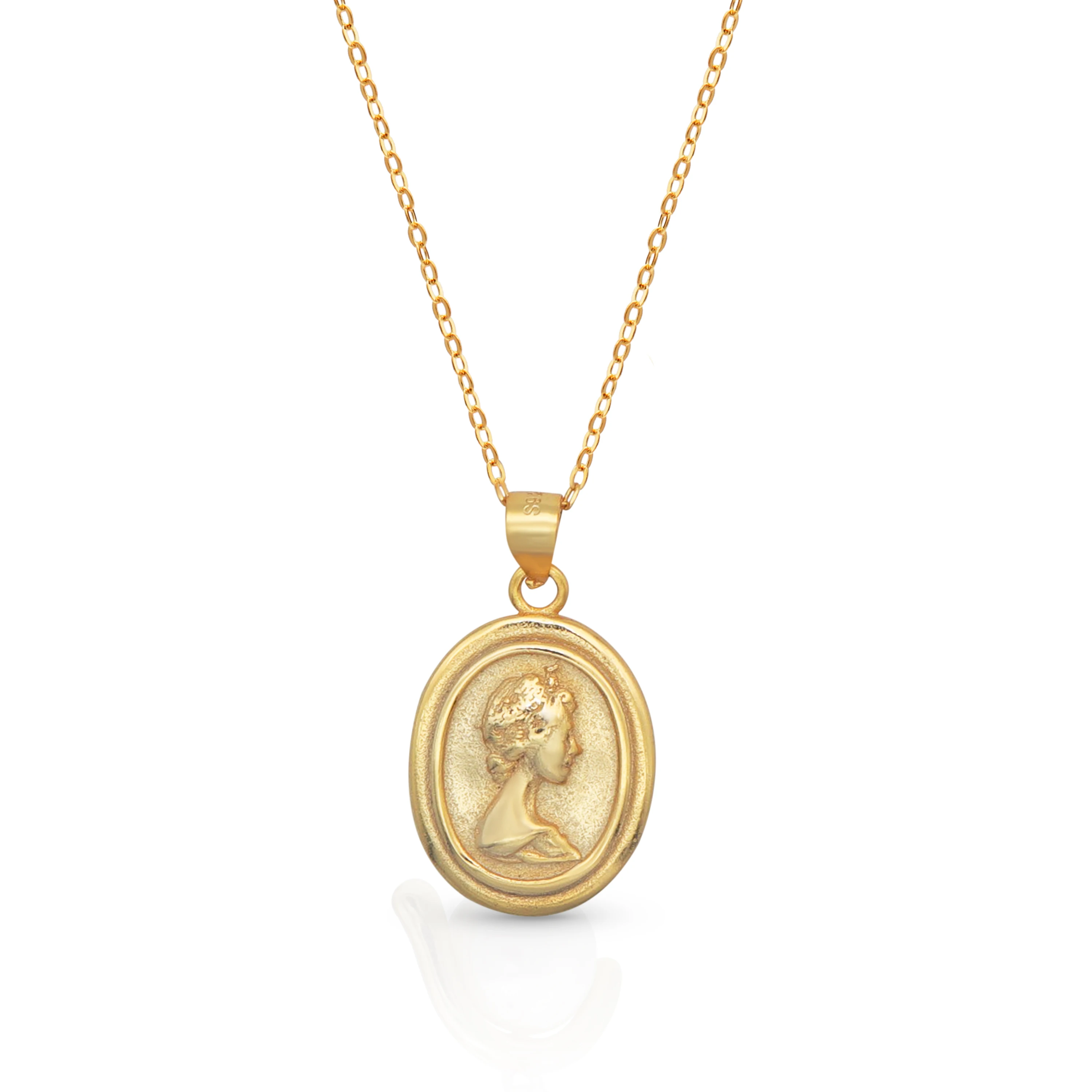 Chris April in stock 925 sterling silver simple gold plated Antique Design Cameo Coin Pendant Necklace