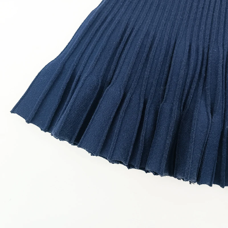 Pinuotu Knitted Baby Girls Skirt Dress Summer Children Solid Vintage Flare Skirt Navy Blue Kids Stretchies Pleated Skirts