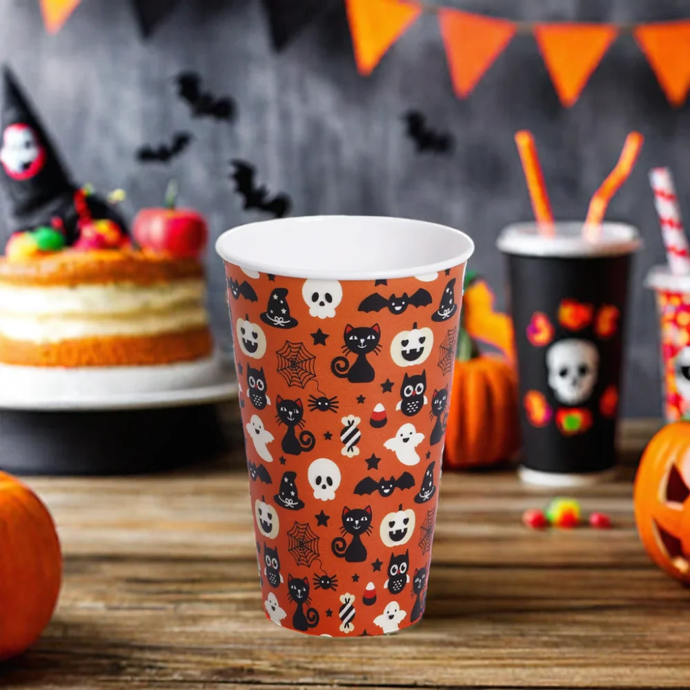 Customizable 6-Pack 24 oz Plastic Drink Cups with Skull Design Reusable for Halloween Party Promotional Supplies