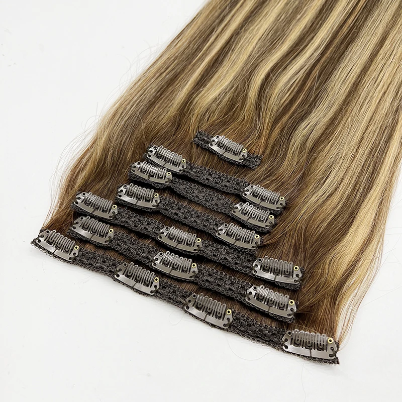 Wholesale Hair Vendors High Quality 100% Russian Remy Seamless Clip in Hair Extensions Can Customized Color Lace Clip In Hair