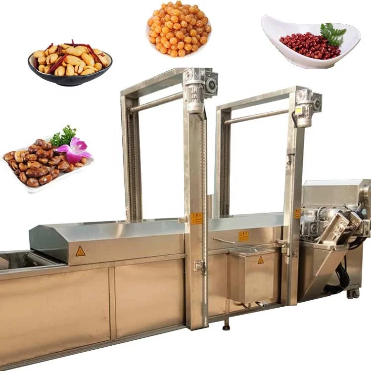 Automatic discharging batch type food grade continuous frying machine deep fryer for coated peanut almond beans
