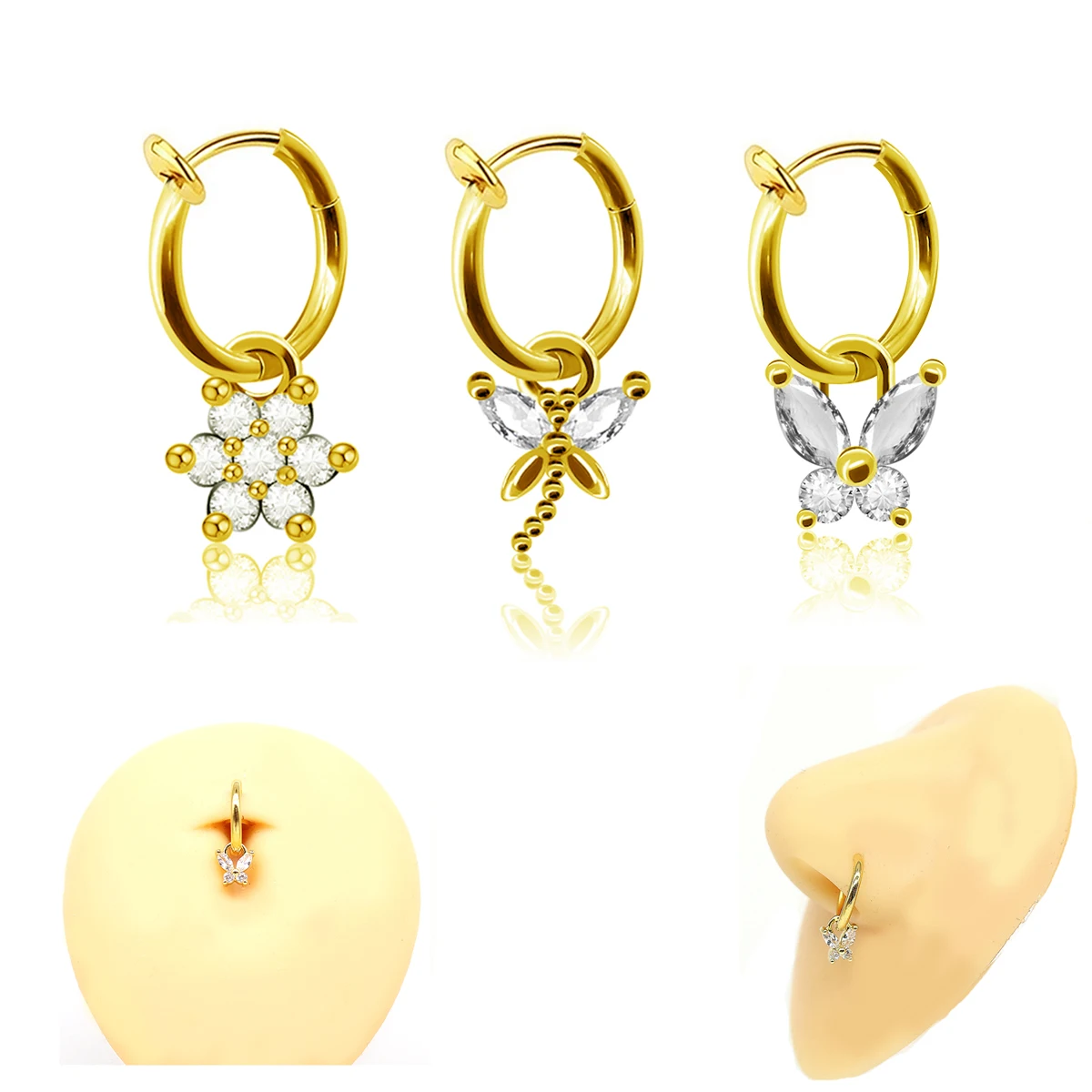 Gaby hot sale non piercing  dangling belly nose  ring  earring ring clip on  body jewelry