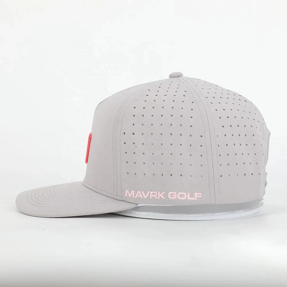 Custom High Quality 5 Panel Rubber Snapback Hat Waterproof Laser Cut Hole Perforated Baseball Caps For Mens