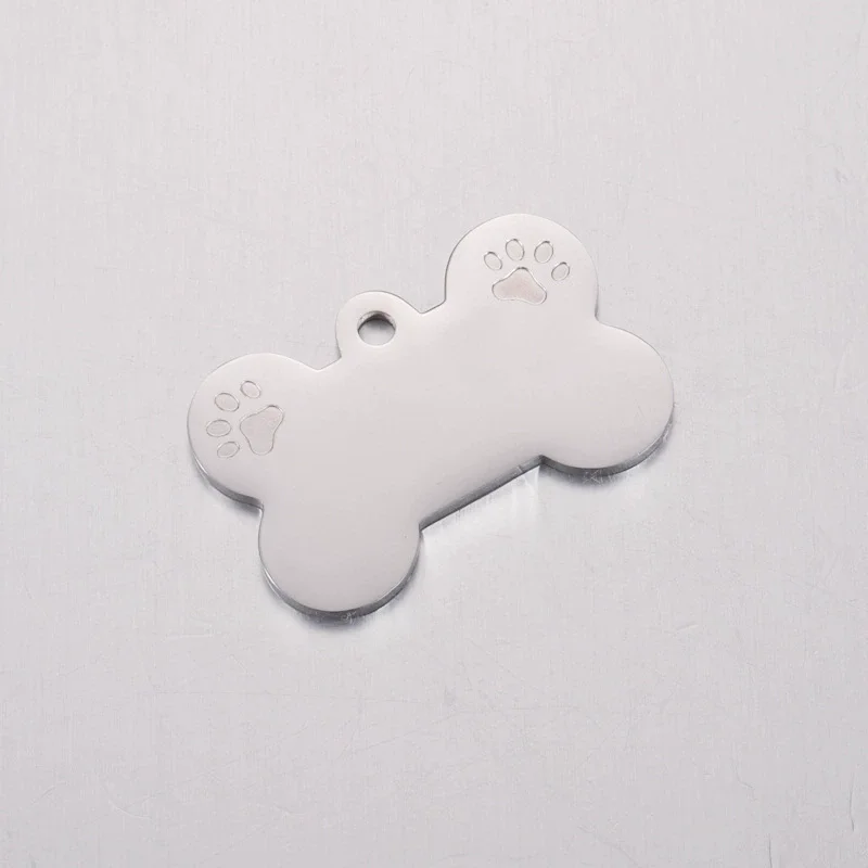 2023 mirror polishing gold stainless steel dog paw pendant accessories engravable logo dog bone shape pendant for keychain