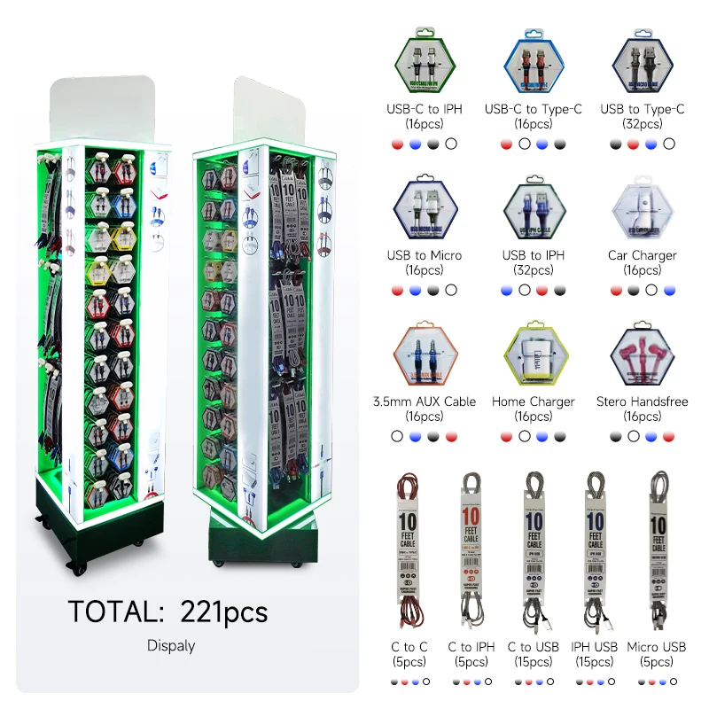 Usb кабели дисплей сотовый телефон акриловая подставка быстрое зарядное устройство светодиодный акриловый Дисплей Чехол