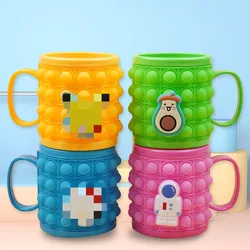 2023 кружка с милым котом, Детская кружка для напитков, силиконовая кружка-антистресс с пузырьками, поп-кружка для воды с ручкой, чашка для воды