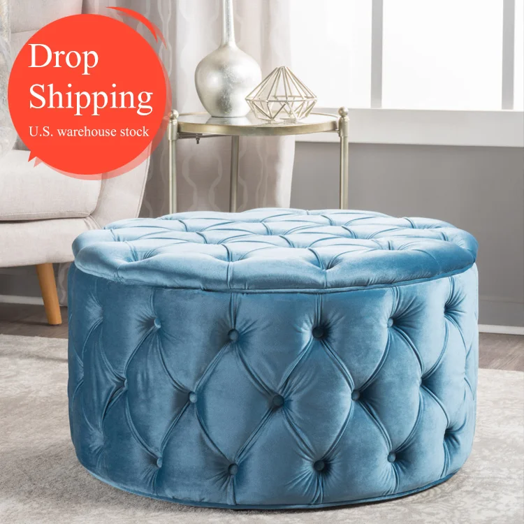 Free shipping within the U.S Velvet Leisure Living Room Furniture Hot Sell Round Ottoman With Storage