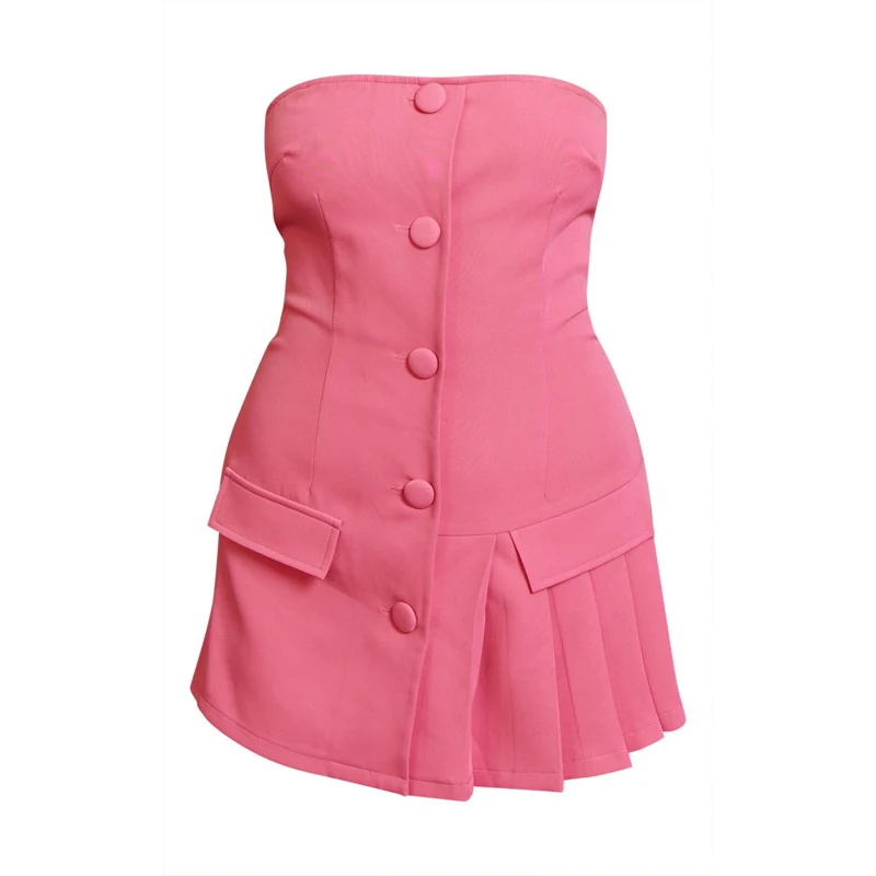 Manufacturer Custom Hot Pink Tailored Pleat Detail Bandeau Skort Playsuit