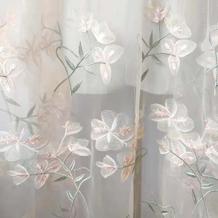 2024 wholesales lightweight 3D flower pink embroidery lace fabric net tulle for bridal dress flower bridal wedding lace