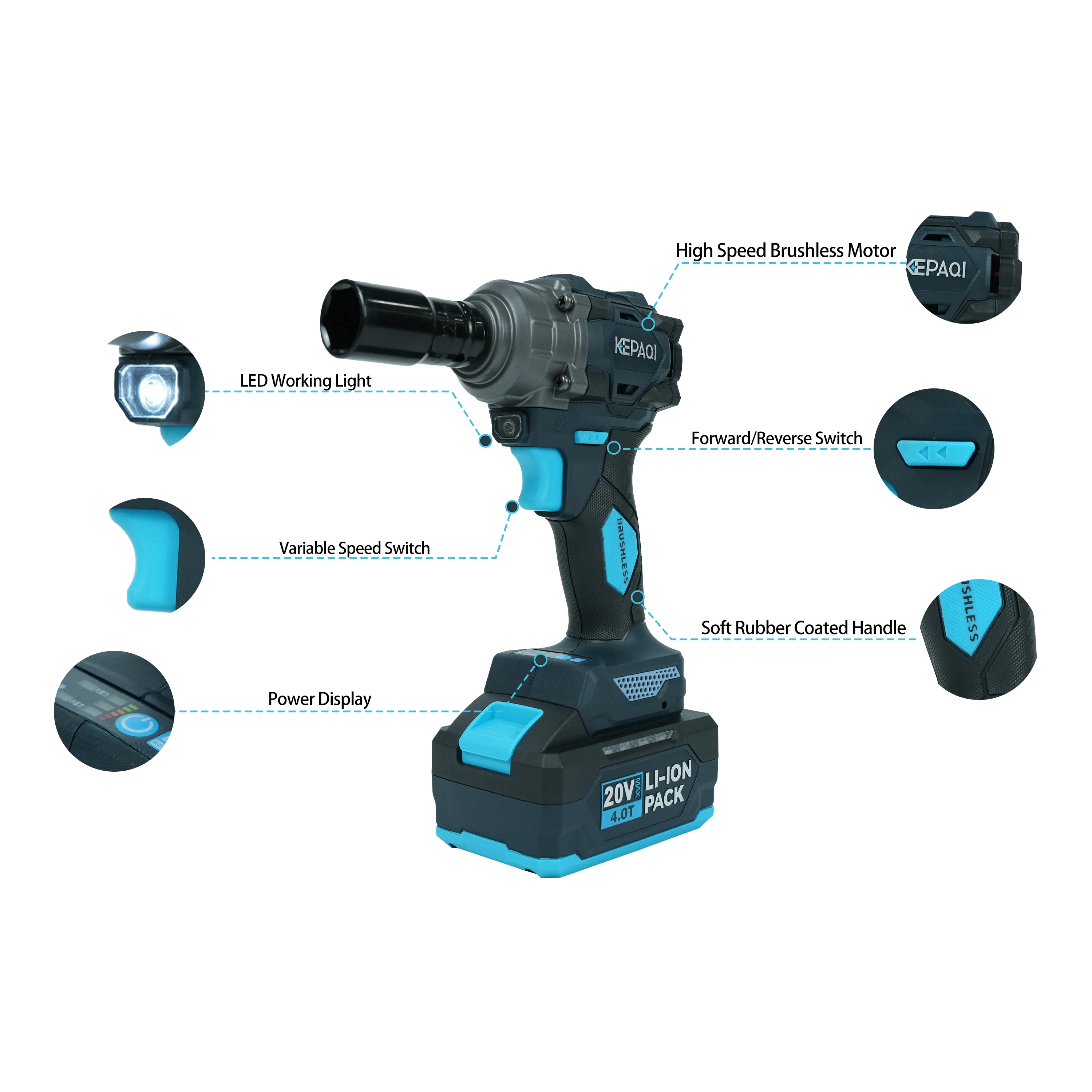 Brushless impact wrench  20V 350N.m  worx power wrenches tourne vis