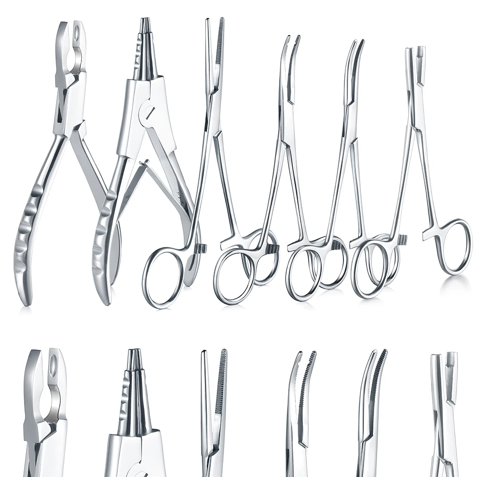 Body Piercing Tool Needle Pipe Clamp Forceps Tweezers Open Close Ring Ball Plier Lip Navel Nose Ear Surgical Steel Piercing Tool