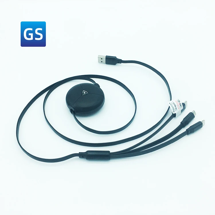 Company Small Gift USB Type C Cable 3 In 1 Retractable Fast Charging Flat Cable 1.2M Micro USB 5A Types C I-phone Charge