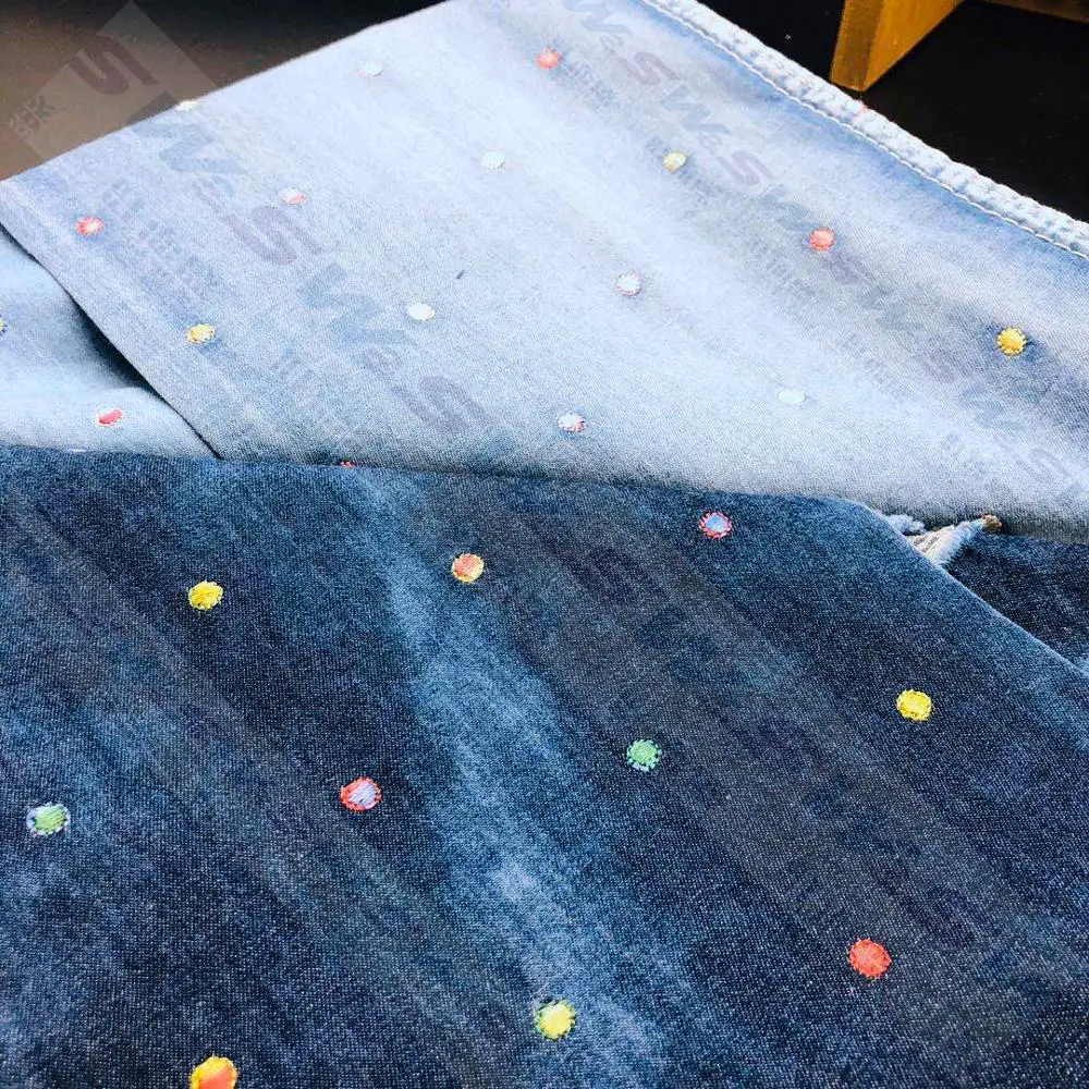 100% Cotton Indigo twill embroidery Chambrary shirt fabric 46-3